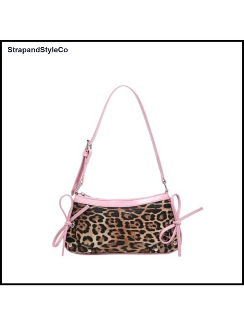 Cheetah Print PU Leather Bow Tie Y2K Shoulder Hobo Handbag